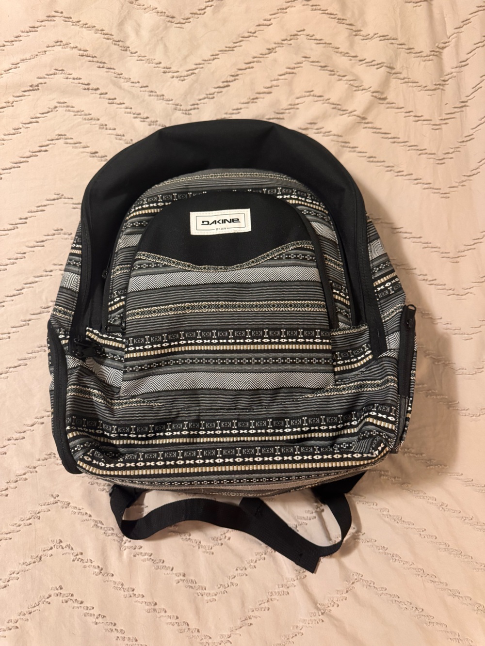 Dakine Black and Gray Striped Pattern Backpack